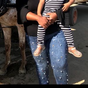 Pearl & Rhinestone Denim Jeans (stretch)